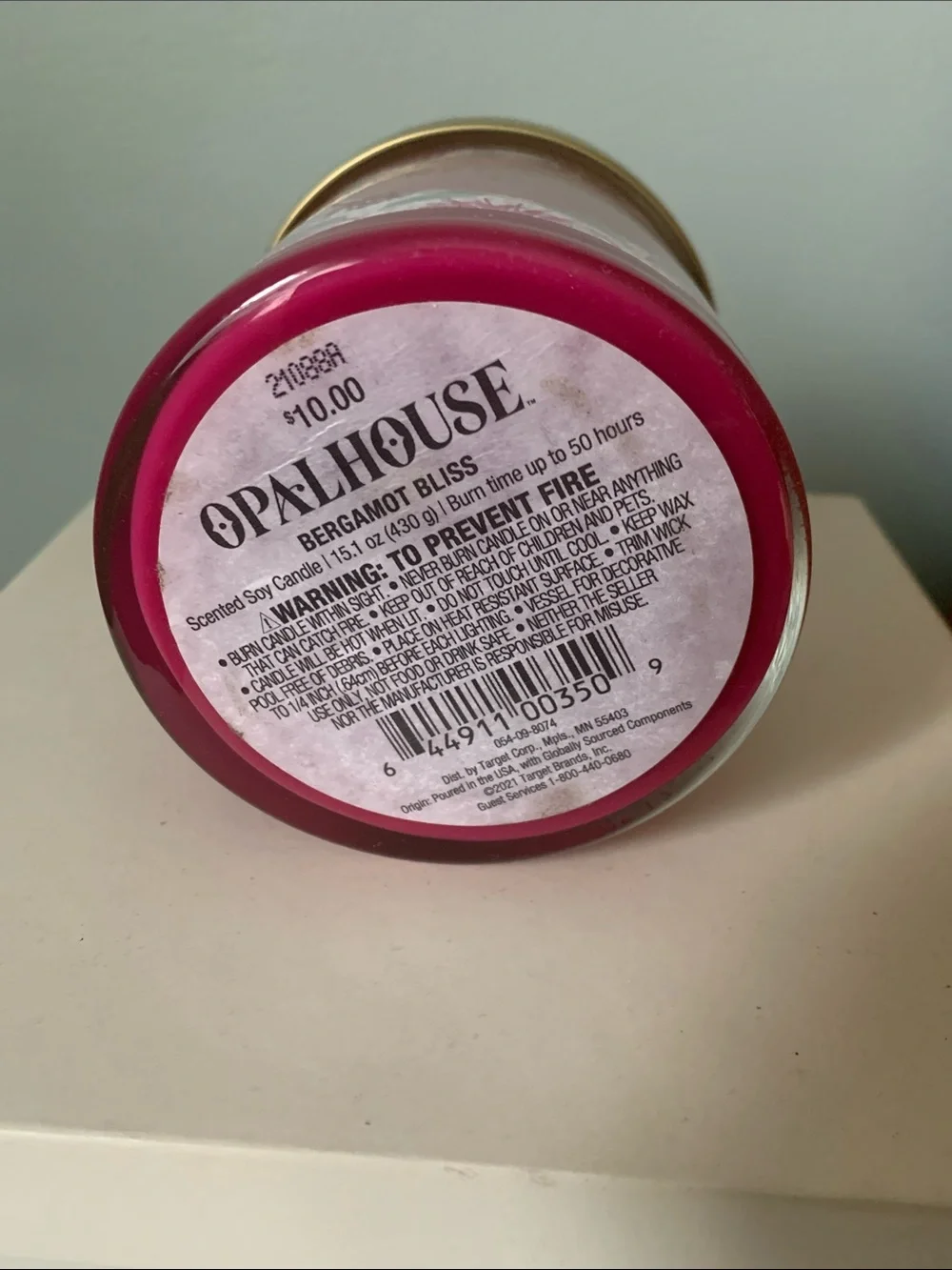 Opalhouse Bergamot Bliss Scented Candle - Pink with Gold Lid